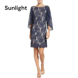 Lilly Pulitzer Belmont Navy Blue Paradise Found Lace Sleeve Sheath Dress SZ M
